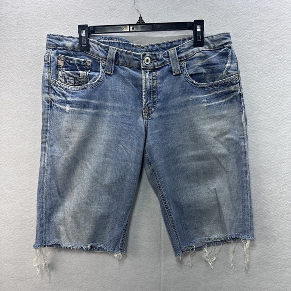 Big Star Bermuda Shorts 33 Cut Off Distressed Flap Pocket Raw Hem Jorts Boho USA - Picture 1 of 11